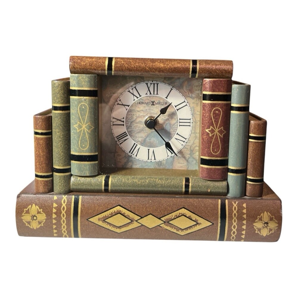 Vintage Howard Miller Mantle Clock Model #645-421 Drawer Stacked Books Working